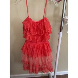 Aniye By Coral Pink Lace and Tulle Tiered Ruffle Mini Dress Small Made in Italy
